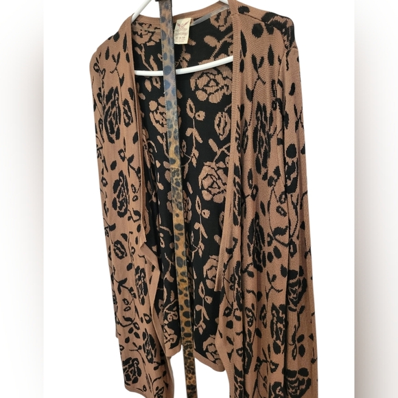 Vintage Faded Glory Fine Knit Cardigan Sweater In Brown Florals Matching BELT - Picture 2 of 7